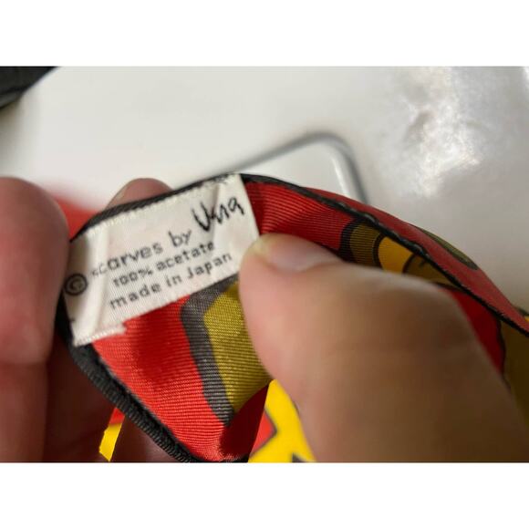 Vera Neumann Vintage Red Yellow Orange Abstract Print Scarf Japan Ladybug - Picture 4 of 6